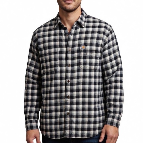 Carhartt Other - Carhartt Mens 2XL Relaxed‎ Fit Plaid Button Down Shirt Navy White Buffalo Check